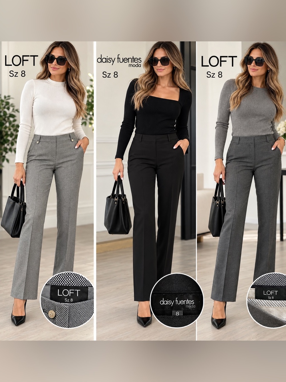 LOFT/ Daisy Fuentes Straight Leg Dress Trousers - Black, Gray Sz 8